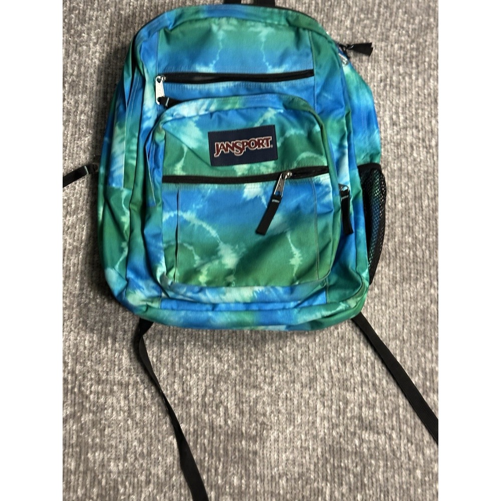 Jansport Student Backpack 17" Green Blue Tie Dye Laptop Bag Multi Pockets
